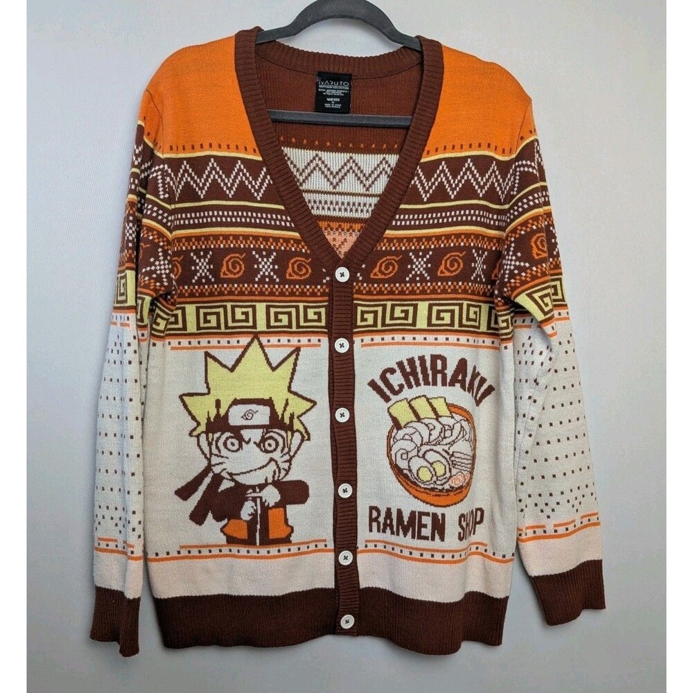Naruto Shippuden Men's Ichiraku Ramen Shop Ugly Christmas Sweater Cardigan M
